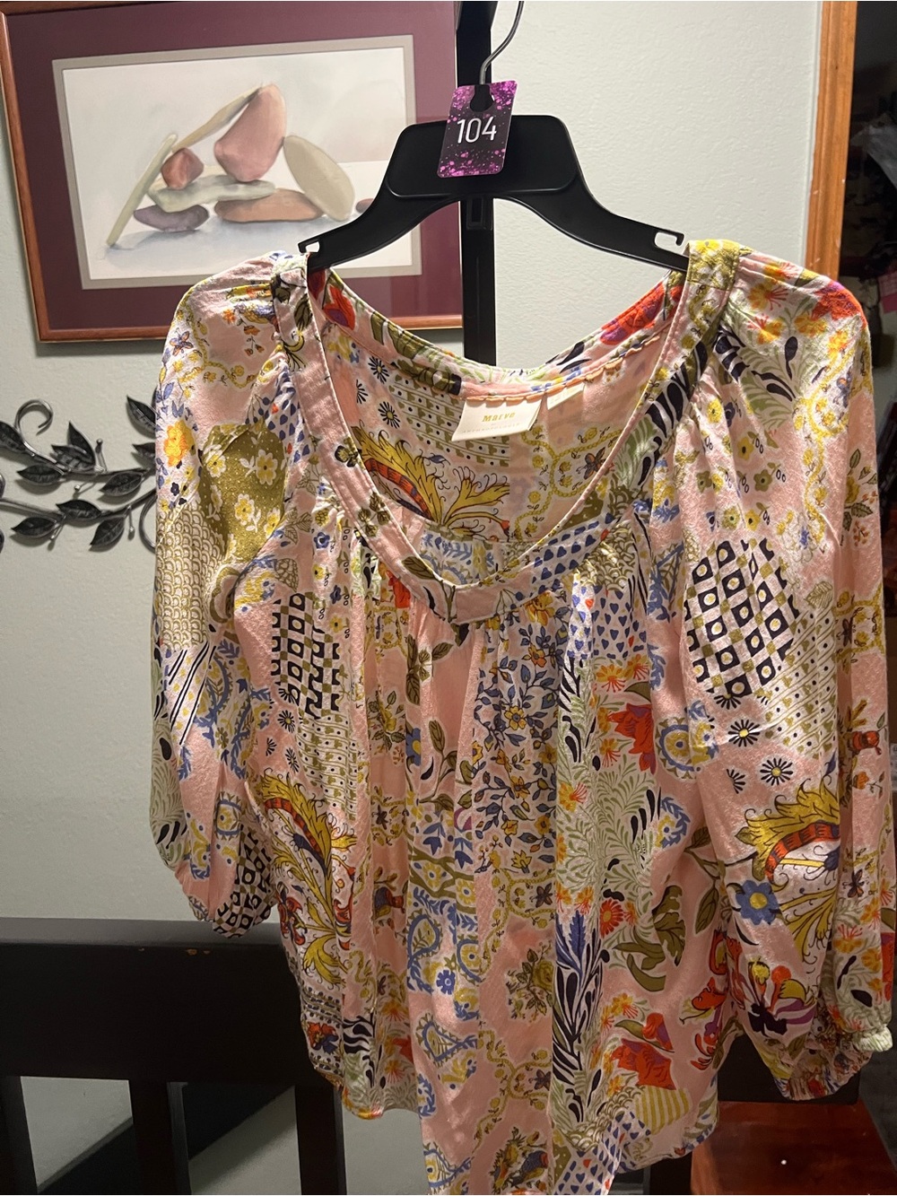 Maeve by Anthropologie Pink Floral Patchwork Blouse 3/4 Sleeves #104